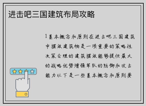 进击吧三国建筑布局攻略